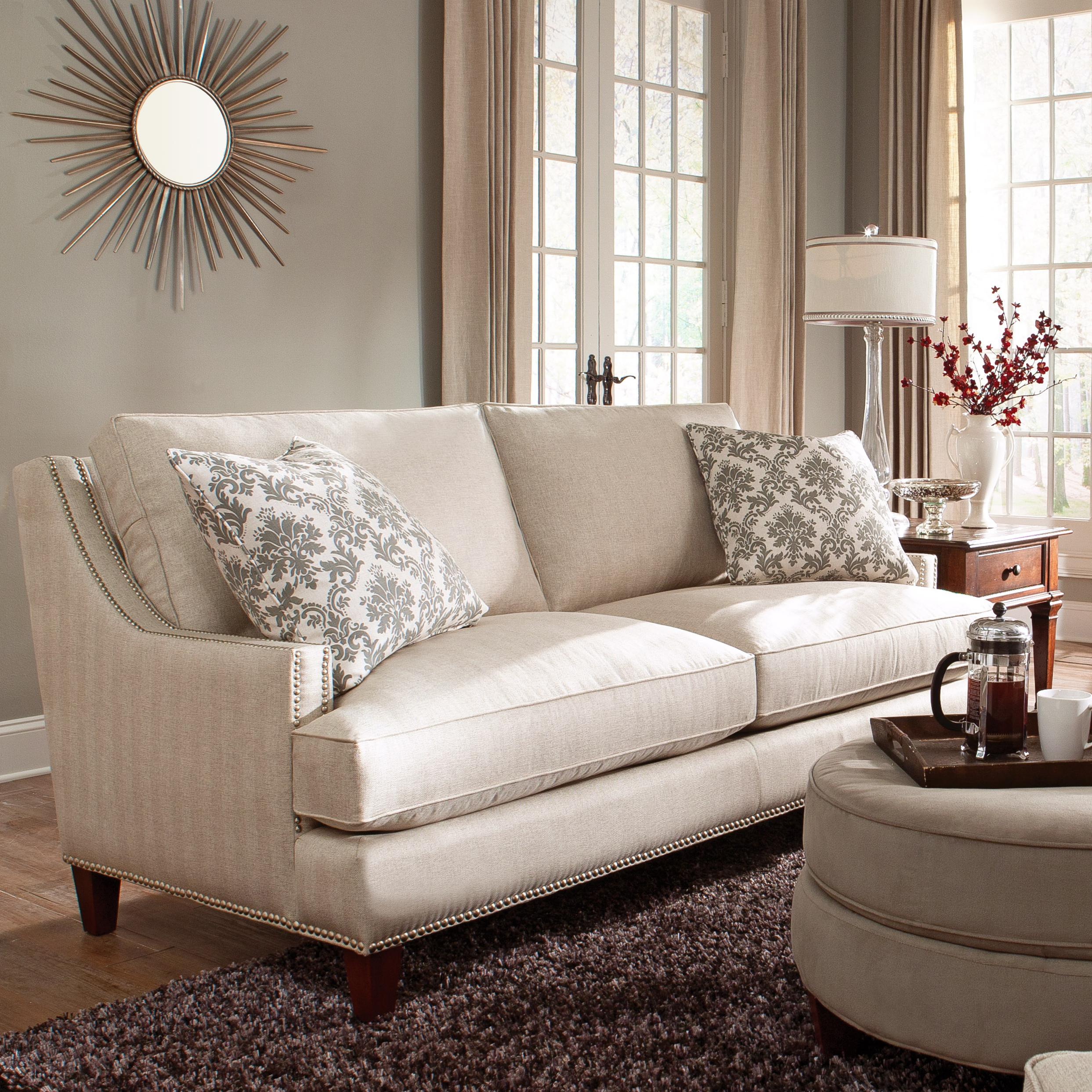 Klaussner Duchess D40600 S Transitional Nail head Wing Back Sofa with